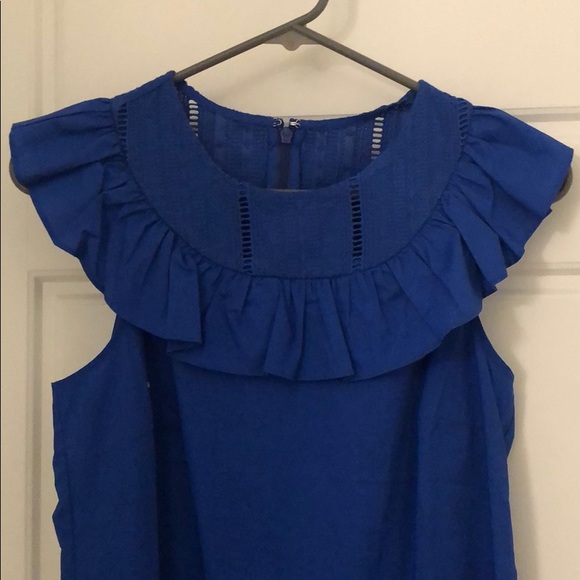 J. Crew Ruffle Neck Blue Dress - Picture 3 of 4